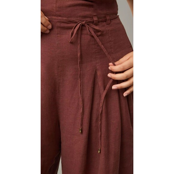 New Anthropologie Linen Removeable Strap Trouser Jumpsuit Plus Sizes Retail $198 - Picture 3 of 5